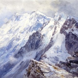 White mountain with frozen lake